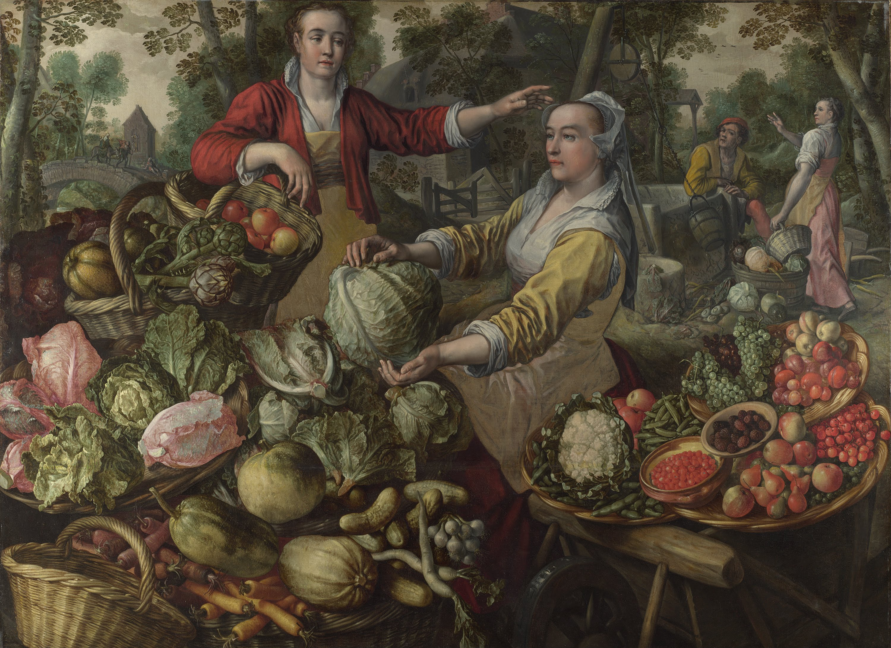 Joachim Beuckelaer, The Four Elements: Earth. A Fruit and Vegetable Market with the Flight into Egypt in the Background