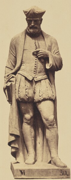 Édouard Baldus, ["Delorme", Statue by Jean Pierre Dantan, Decoration of the Louvre, Paris]
