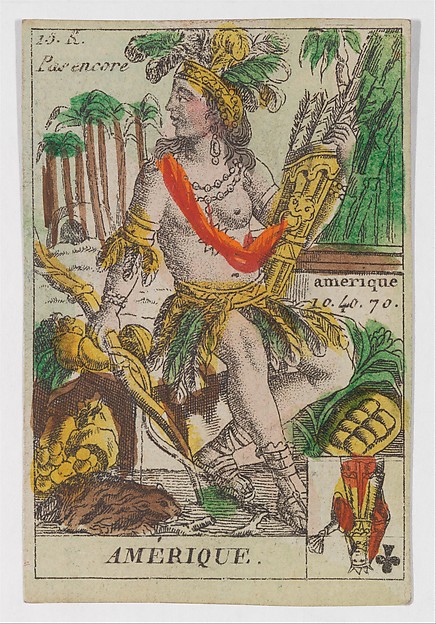 Anonymous, French, 18th century, Amerique, from the playing cards (for quartets) "Costumes des Peuples Étrangers"