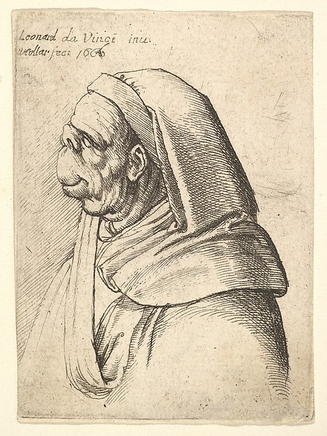 Wenceslaus Hollar, Bust of a man with a small turned-up nose and very high upper lip, wearing hood, in profile to the left