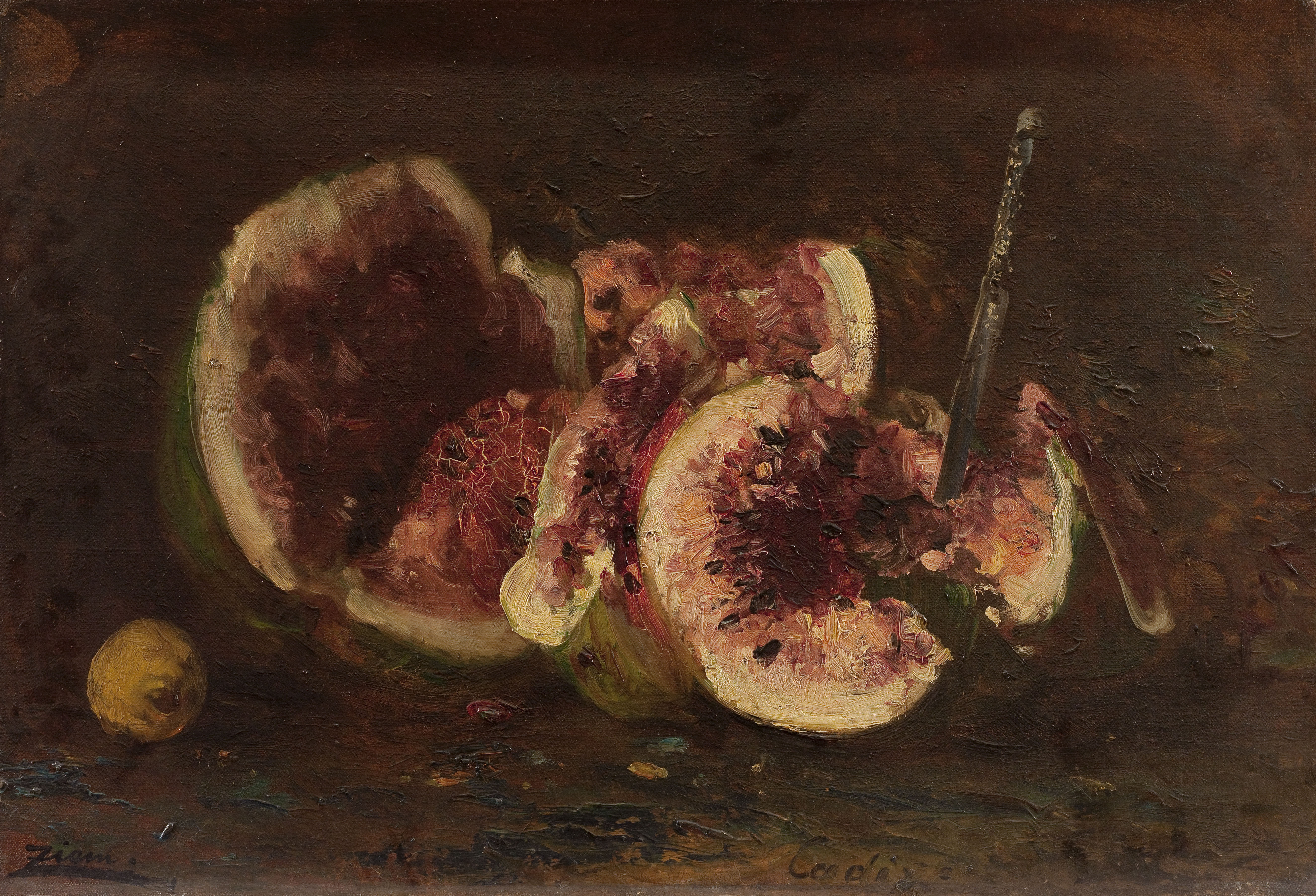 Félix Ziem, Nature morte aux pastèques et couteau