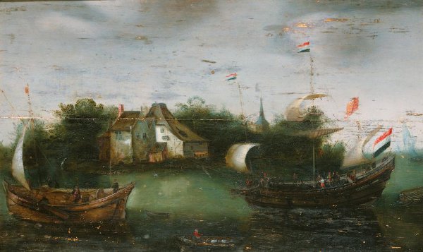 anonymous, A Sea-going Vessel Sailing into an Inland Waterway