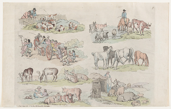 Thomas Rowlandson, Plate 11, Outlines of Figures, Landscapes and Cattle...for the Use of Learners