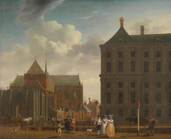 Isaac Ouwater, De Nieuwe Kerk en het stadhuis op de Dam in Amsterdam