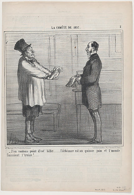 Honoré Daumier, J'en voilons point d'vot' billet, from "La Comète de 1857"