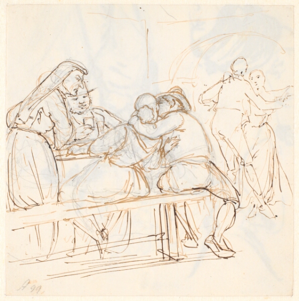 Wilhelm Marstrand, Osteriscene, i forgrunden kysser et siddende par hinanden