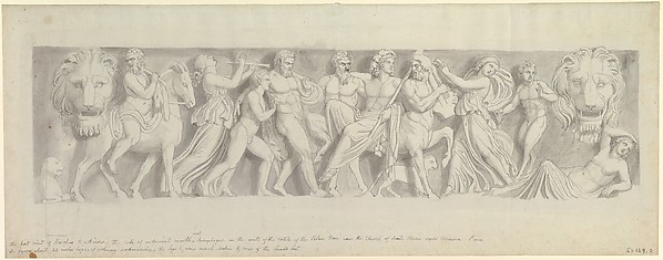 John Flaxman, Design for a Frieze, after a Roman Sarcophagus: The First Visit of Bacchus to Ariadne
