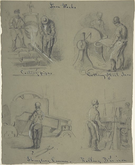Anonymous, British, 19th century, Four drawings showing the manufacture of iron