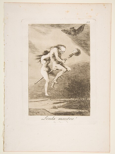 Goya (Francisco de Goya y Lucientes), Plate 68 from "Los Caprichos": Pretty teacher! (Linda maestra!)
