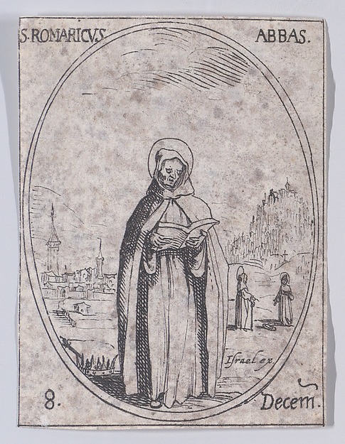 Jacques Callot, S. Romaric, abbé (St. Romaric, Abbot), December 8th, from "Les Images De Tous Les Saincts et Saintes de L'Année" (Images of All of the Saints and Religious Events of the Year)
