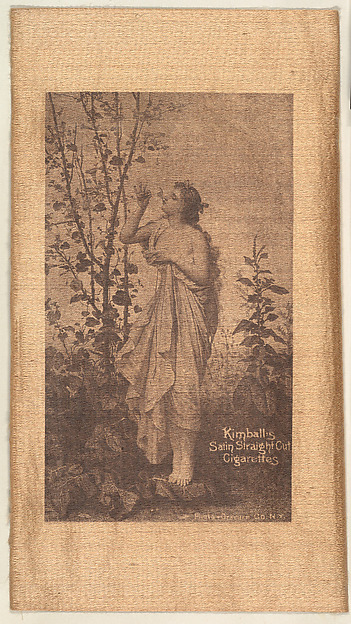 William S. Kimball & Company, Woman smelling blossom on tree (on brown silk), from the Girl Art Subjects series (N193) issued by Wm. S. Kimball & Co.