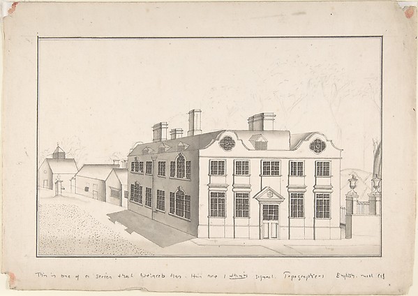 Anonymous, British, late 18th–early 19th century, A Jacobean Country House with 18th century alterations (recto); Spired Country Church (verso)