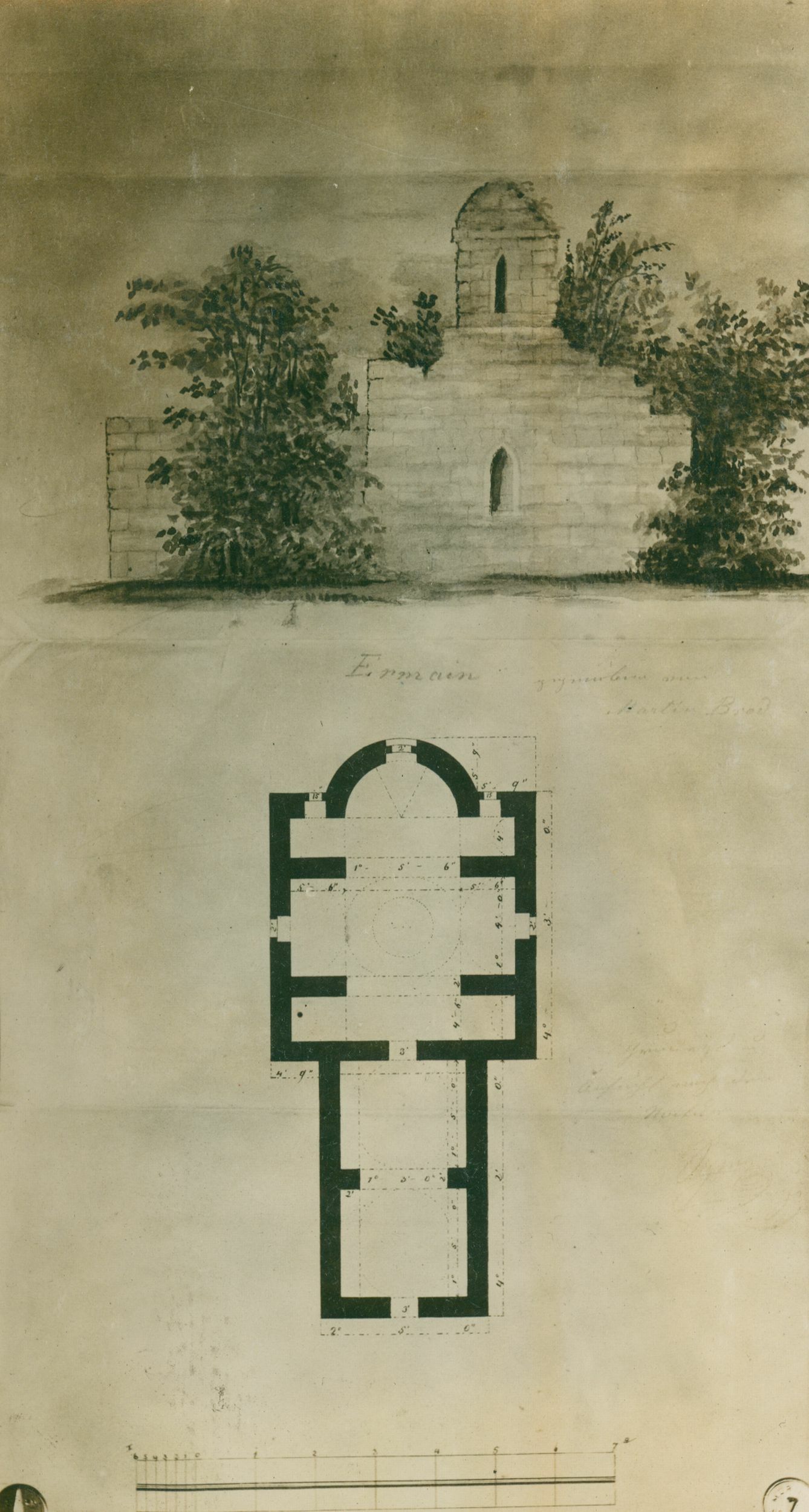 Josip Brunšmid, Rmanj - ruševine pravoslavne crkve i manastira sv. Nikole, stanje 1856. godine; akvarel Omčikusa