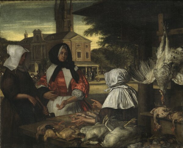 Emanuel de Witte, Fågelmånglerska på torget i Amsterdam