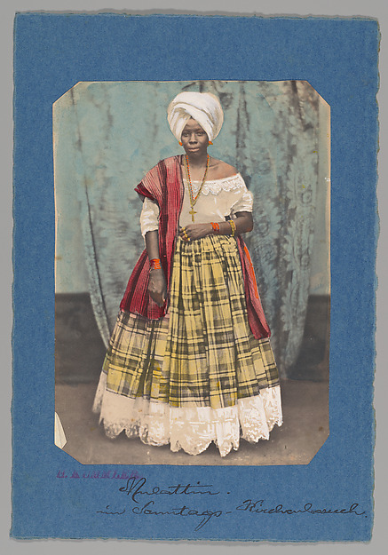 Unknown, [Studio Portrait of Woman Wearing Head Scarf, Shawl, and Plaid Skirt, Brazil]