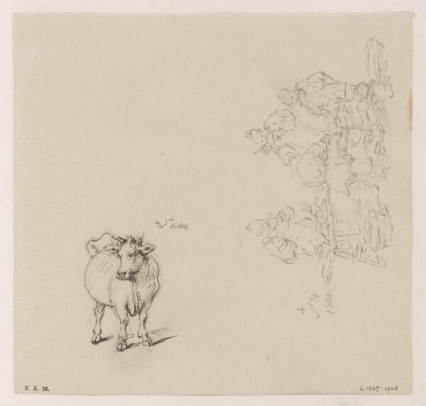 George Chinnery, A cow, and a group of figures