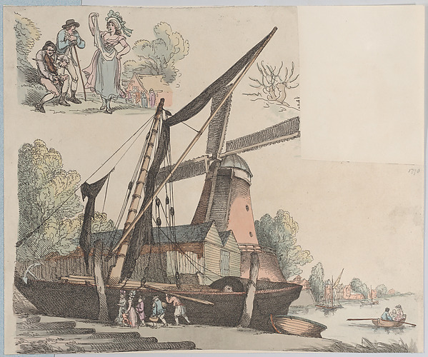 Thomas Rowlandson, River Scene with Windmill (from Plate 9, Outlines of Figures, Landscapes and Cattle...for the Use of Learners)
