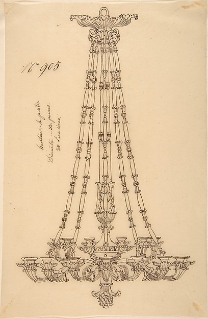 Anonymous, French, 19th century, Design for a Hanging Chandelier