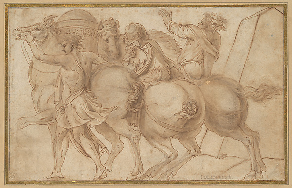 Polidoro da Caravaggio, Frieze with Three Horsemen