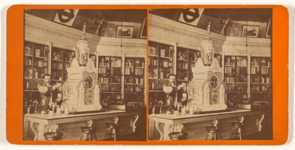 Unknown, [Man serving beer from an ornate tap in a bar]