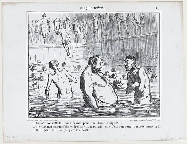 Honoré Daumier, On m'a conseillé les bains froids pour me faire maigrir!..., from Croquis d'Été, published in Le Charivari, August 2, 1858