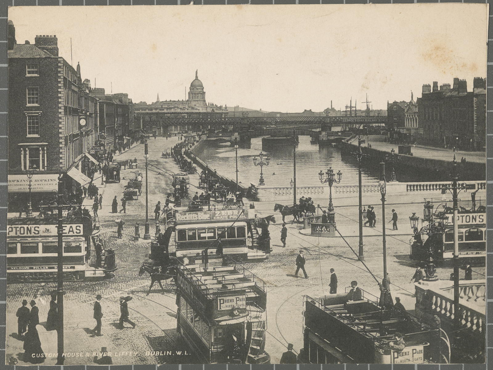 Desconegut, Custom House & River Liffey. Dublin. W.L.