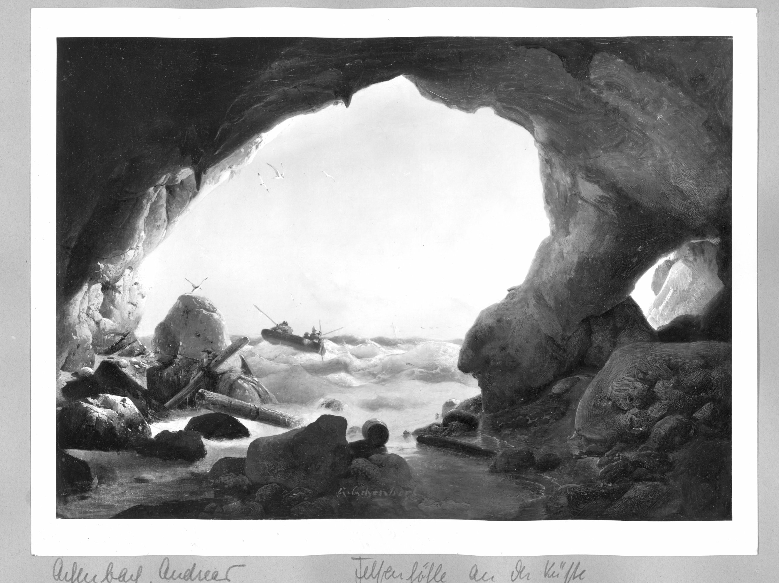 Andreas Achenbach, view on sea through rock- gate