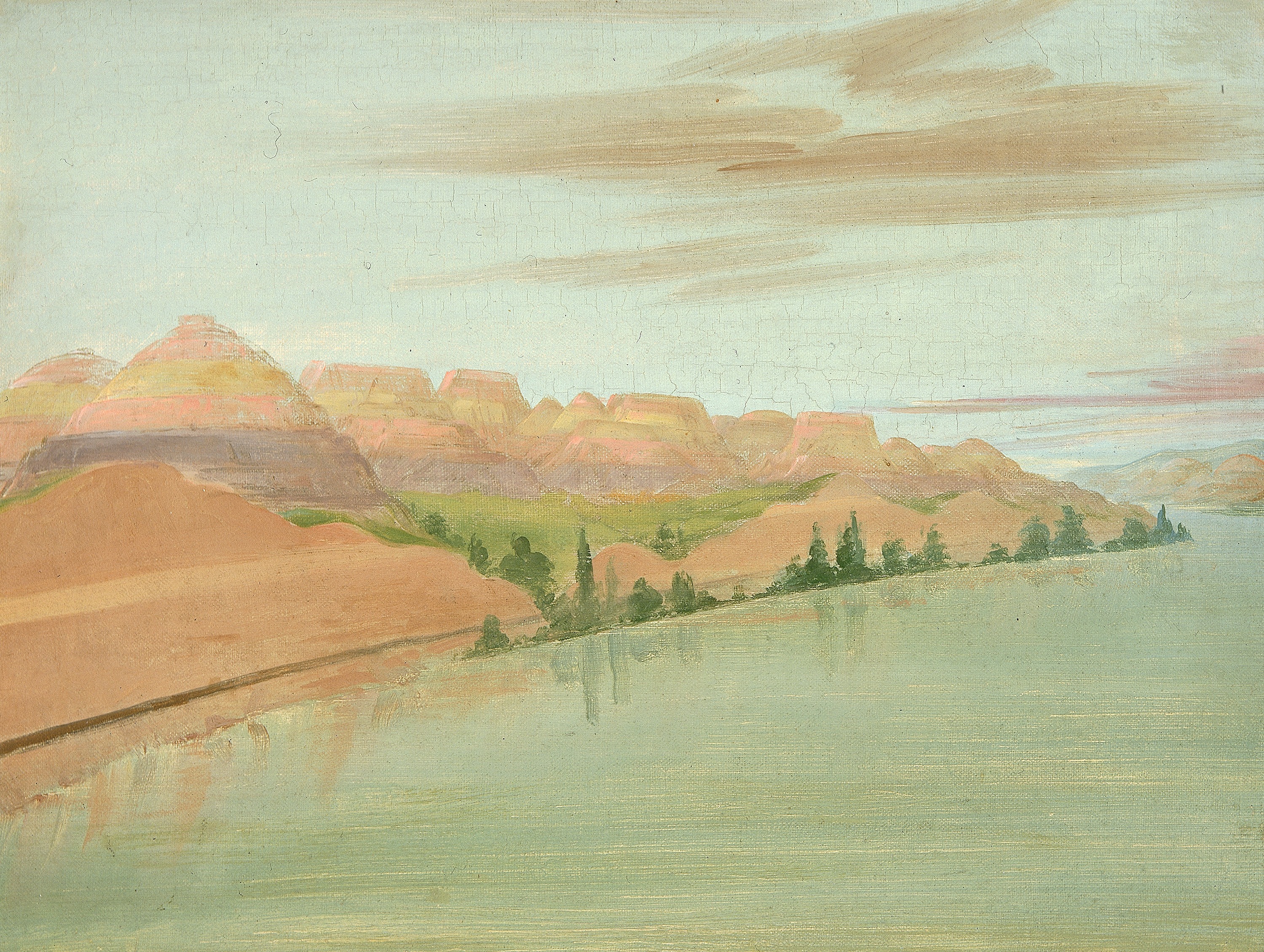 George Catlin, Beautiful Clay Bluffs, 1900 Miles above St. Louis