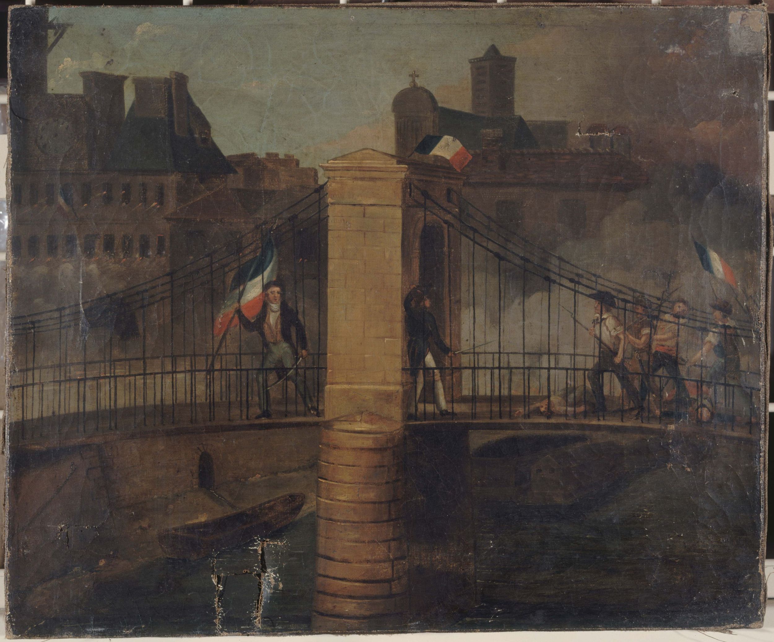 Anonyme, Combat du pont d'Arcole à Paris, le 28 juillet 1830. Actuel 4ème arrondissement.