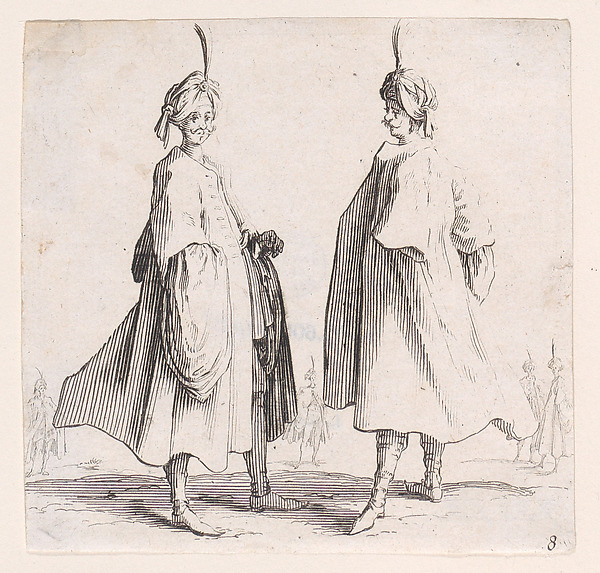 Jacques Callot, Les Deux Turcs Coiffés d'un Turban Avec un Aigrette (Two Turks Wearing Turbans with an Egret Feather), plate 8 from "Varie Figure" (Various Figures)