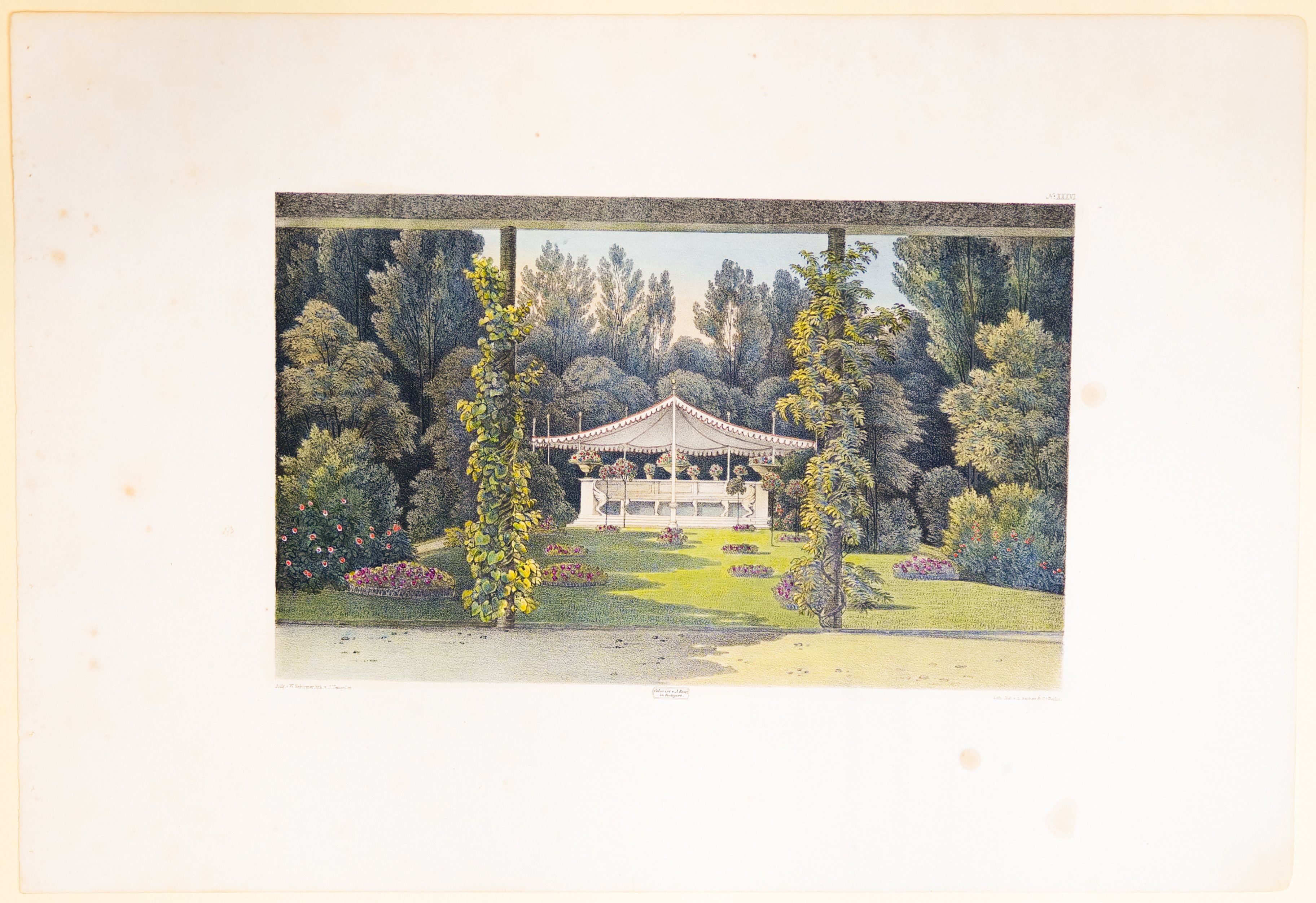 Friedrich Julius Tempeltey, Garten der Trinkgallerie, Tafel XXXVI der "Andeutungen über Landschaftsgärtnerei"