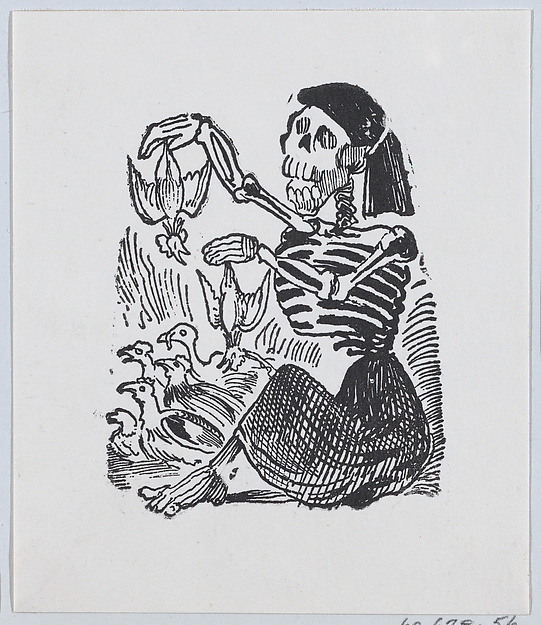 José Guadalupe Posada, A skeleton selling plucked chickens from a broadside entitled 'Una Calavera Chusca'