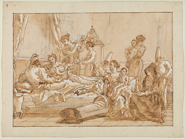 Giovanni Domenico Tiepolo, The Infant Punchinello in Bed with His Parents