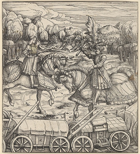 Hans Burgkmair, The White King Learning to Enclose a Camp with Wagons, from "Der Weisskunig"