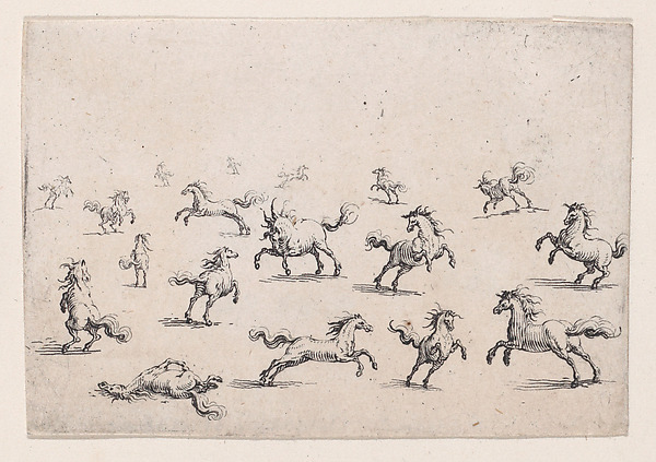 Jacques Callot, Chevaux Courant en Liberte (Horses Running Freely), from "Les Caprices" Series A, The Florence Set
