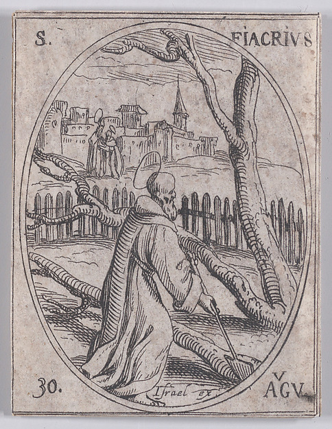 Jacques Callot, St. Fiacre, August 30th, from "Les Images De Tous Les Saincts et Saintes de L'Année" (Images of All of the Saints and Religious Events of the Year)
