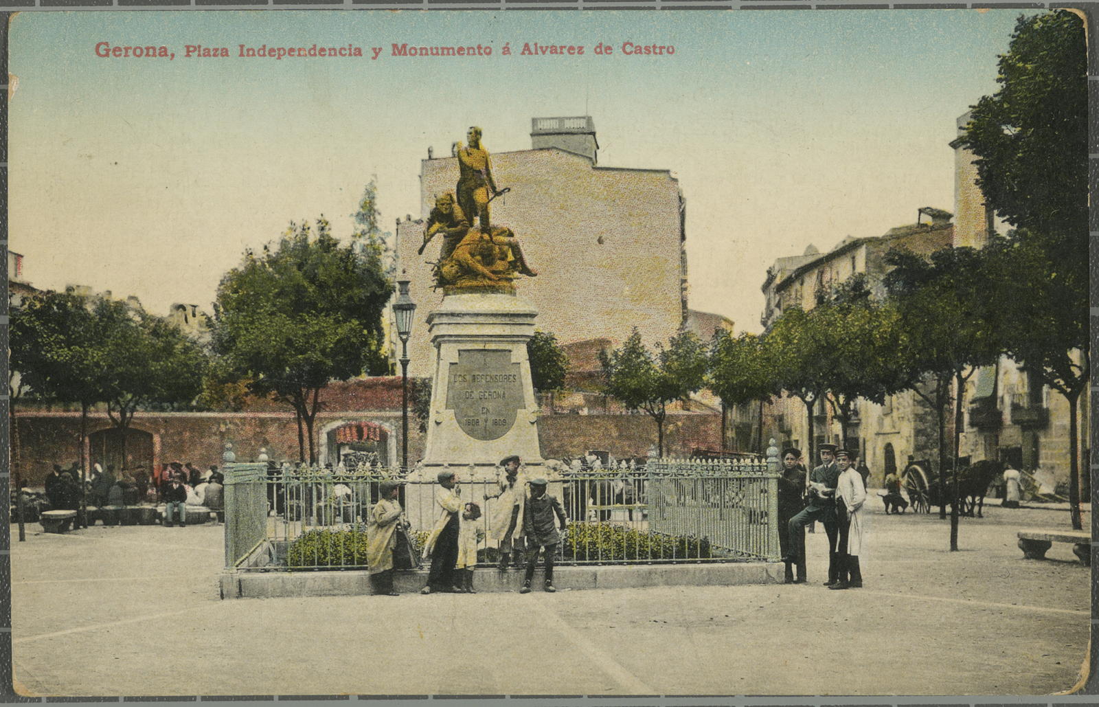 Desconegut, Gerona, Plaza Independencia y Monumento á Alvarez de Castro