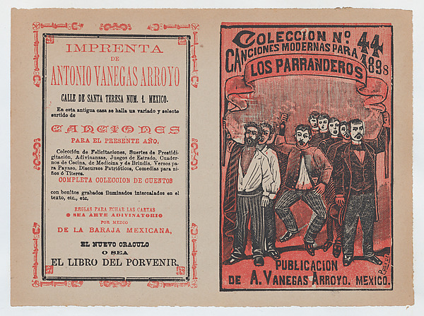 José Guadalupe Posada, Cover for 'Canciones Modernas para 1898: Los Parranderos', group of men holding a banner and singing