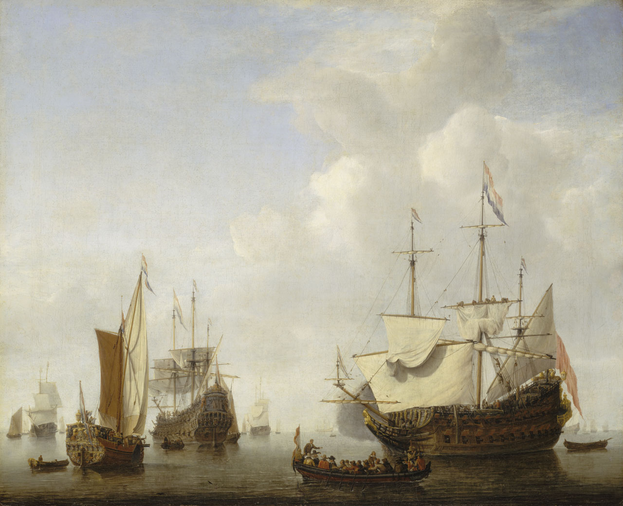 Willem van de Velde the Younger, A Dutch Flagship Coming to Anchor with a States Yacht Before a Light Air