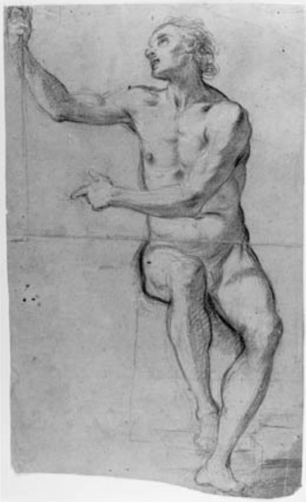 Jacopo da Empoli, Siddende mandlig model, der set forfra holder en stav med højre hånd