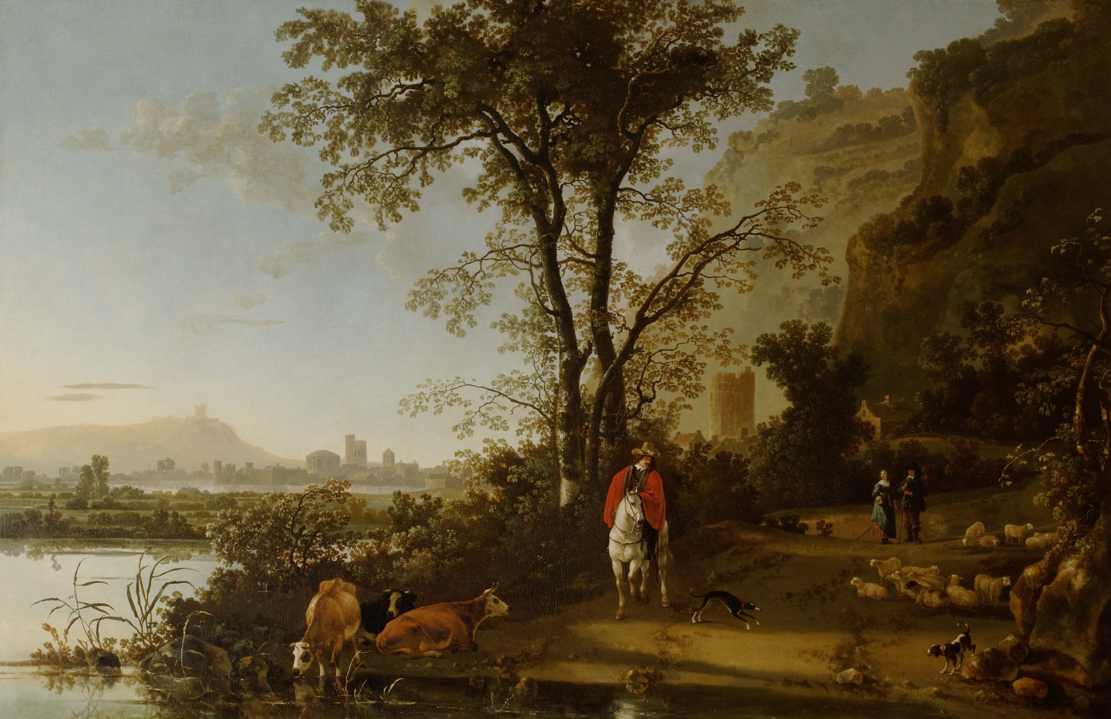 Aelbert Cuyp, Landscape with a Horseman, Figures, and Cattle
