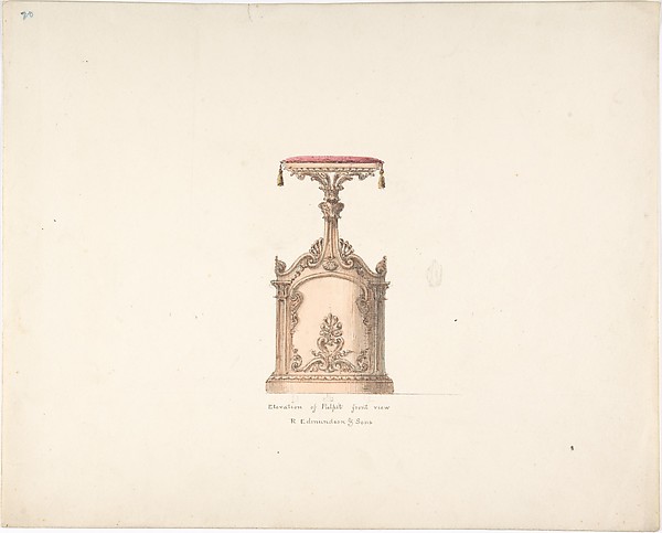 Anonymous, British, 19th century, Elevation of a Pulpit, Front View, R. Edmundson & Sons