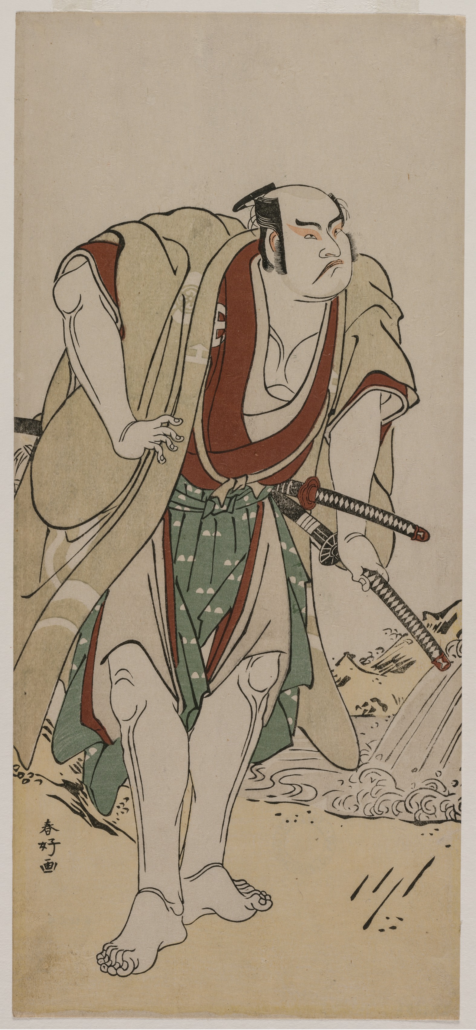 Katsukawa Shunkō, Otani Hiroji III as a Samurai Standing Beside a Stream