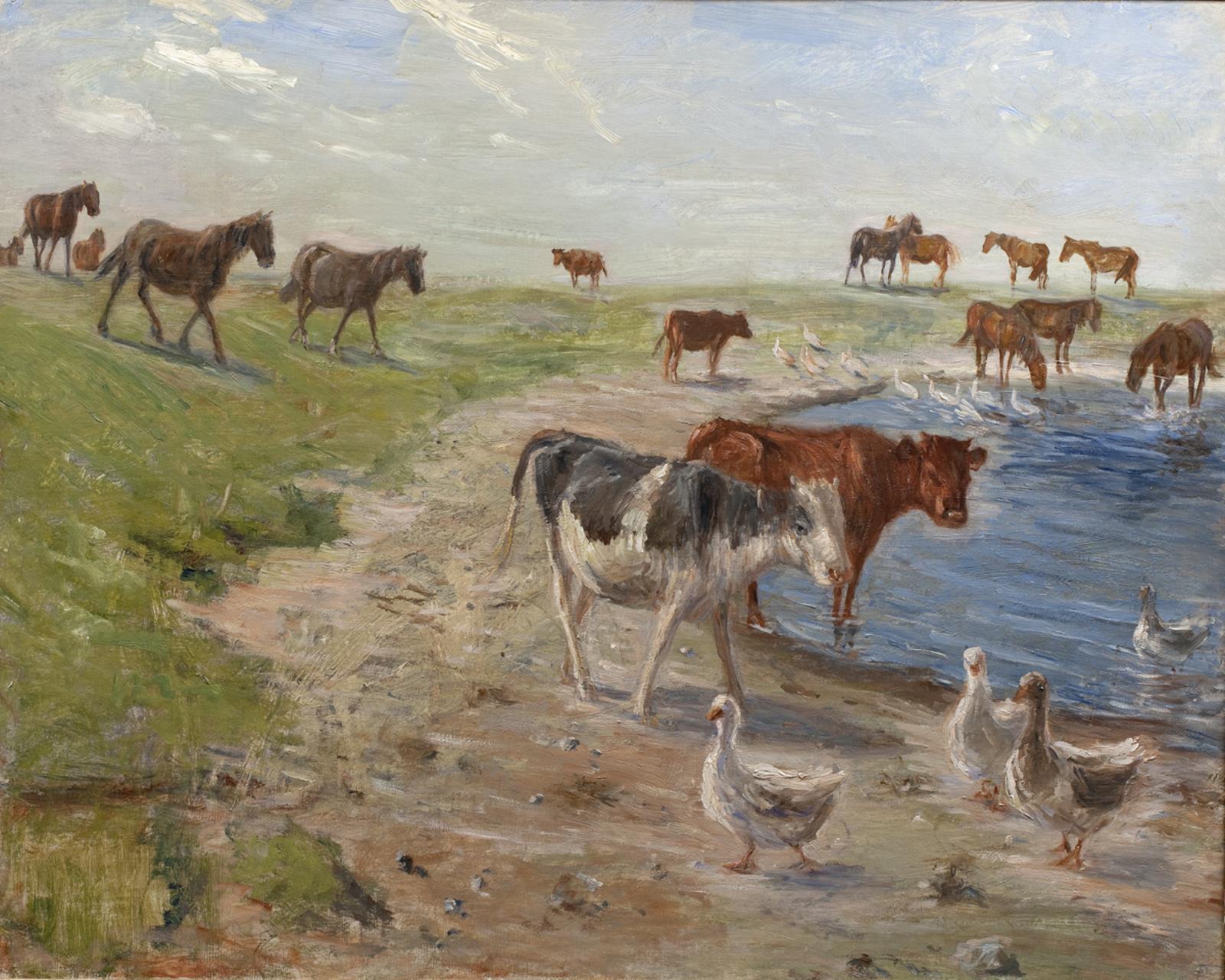 Theodor Philipsen, Kalve og gæs ved et vandhul. Saltholm
