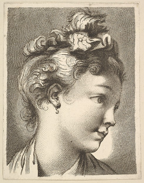 Anonymous, French, 18th century, Head of a woman with her head turned to the left, from Livre de Têtes Gravées d'apres F. Boucher et Autres (Book of Heads Engraved after F. Boucher and Others)