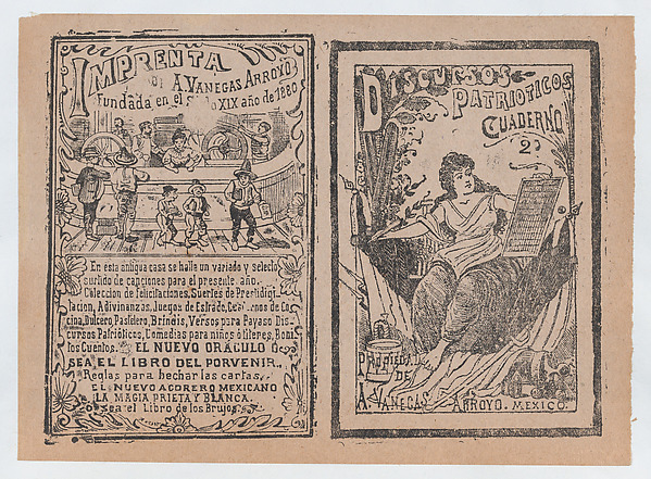 José Guadalupe Posada, Front and back covers printed on the same sheet for patriotic discourses