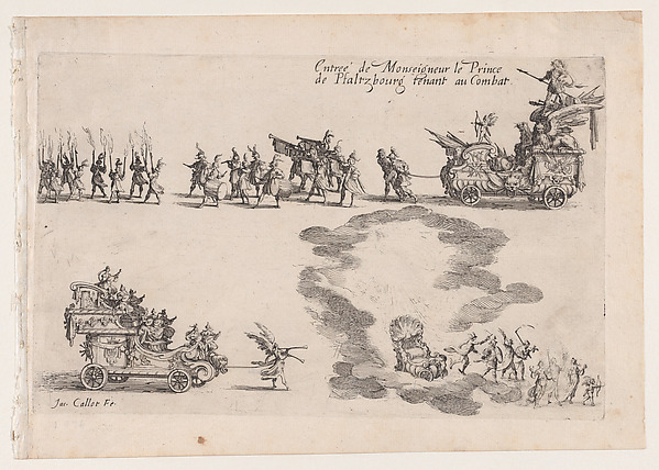 Jacques Callot, Entrée du Prince de Pfalzbourg (Entrance of the Prince of Pflazbourg), from Le Combat a la Barrière in the Palace at Nancy by Henri Humbert, printed by Sebastien Phillipe