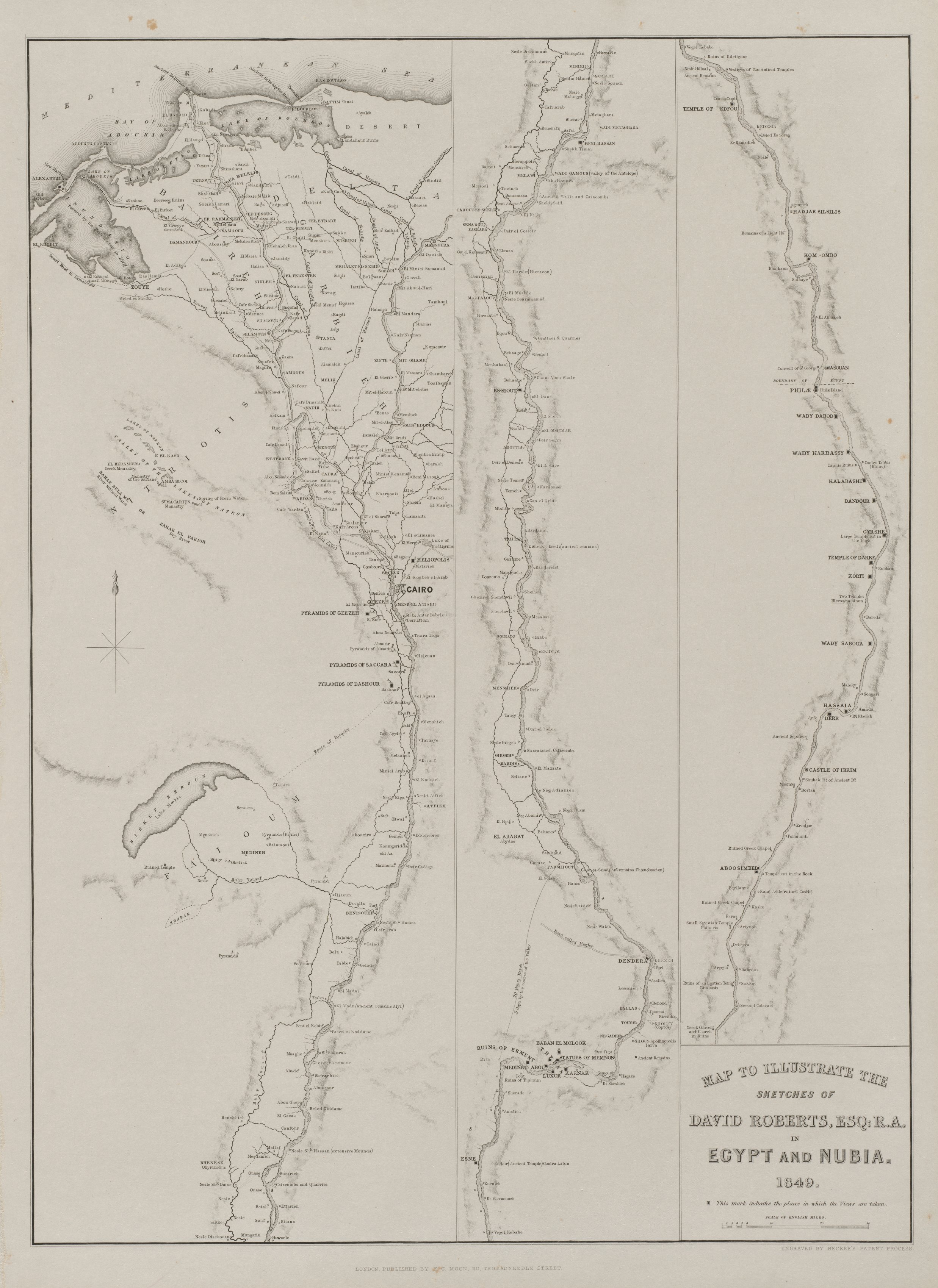 Louis Haghe, Egypt and Nubia, Volume III: Map to Illustrate the Sketches of David Roberts, Esq: R.A. in Egypt and Nubia 1849