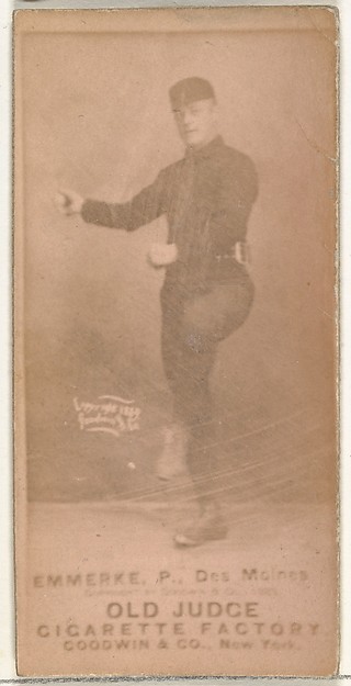 Goodwin & Company, Robert Emmerke, Pitcher, Des Moines Prohibitionists, from the Old Judge series (N172) for Old Judge Cigarettes