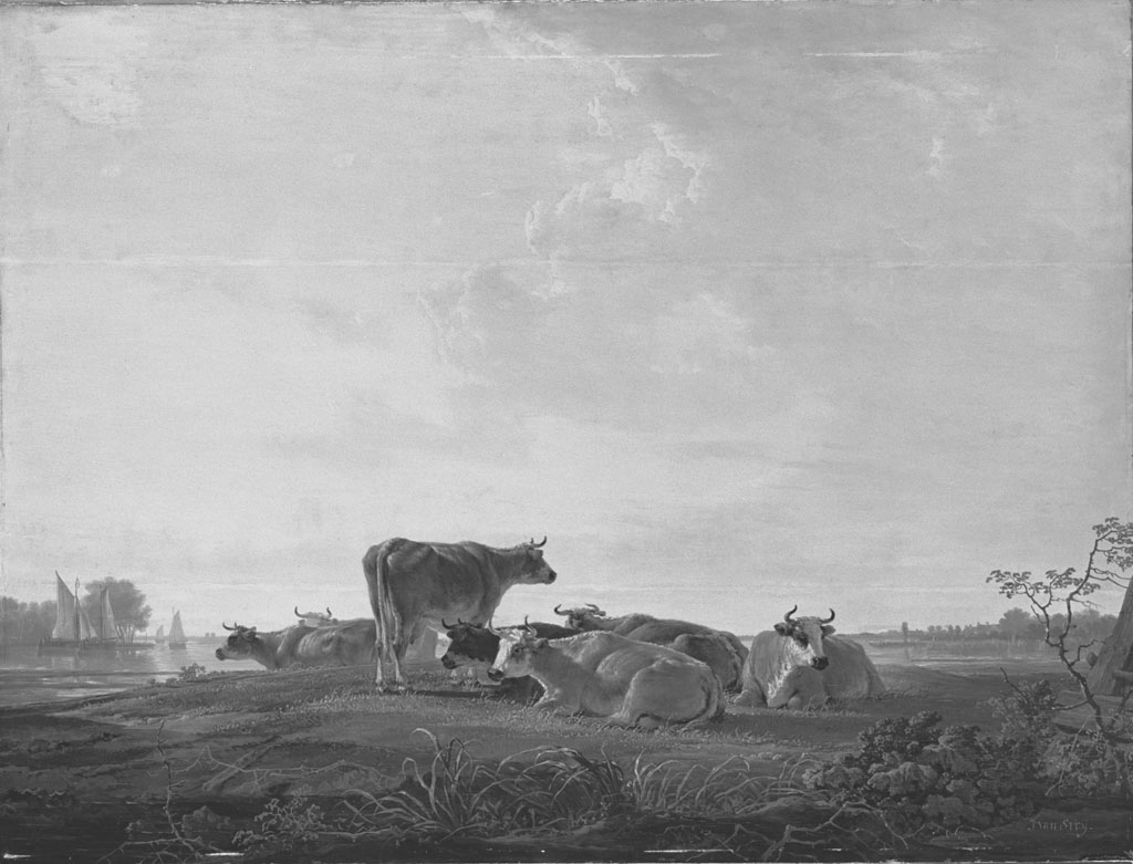 Jacob van Strij, Cattle resting on a bank